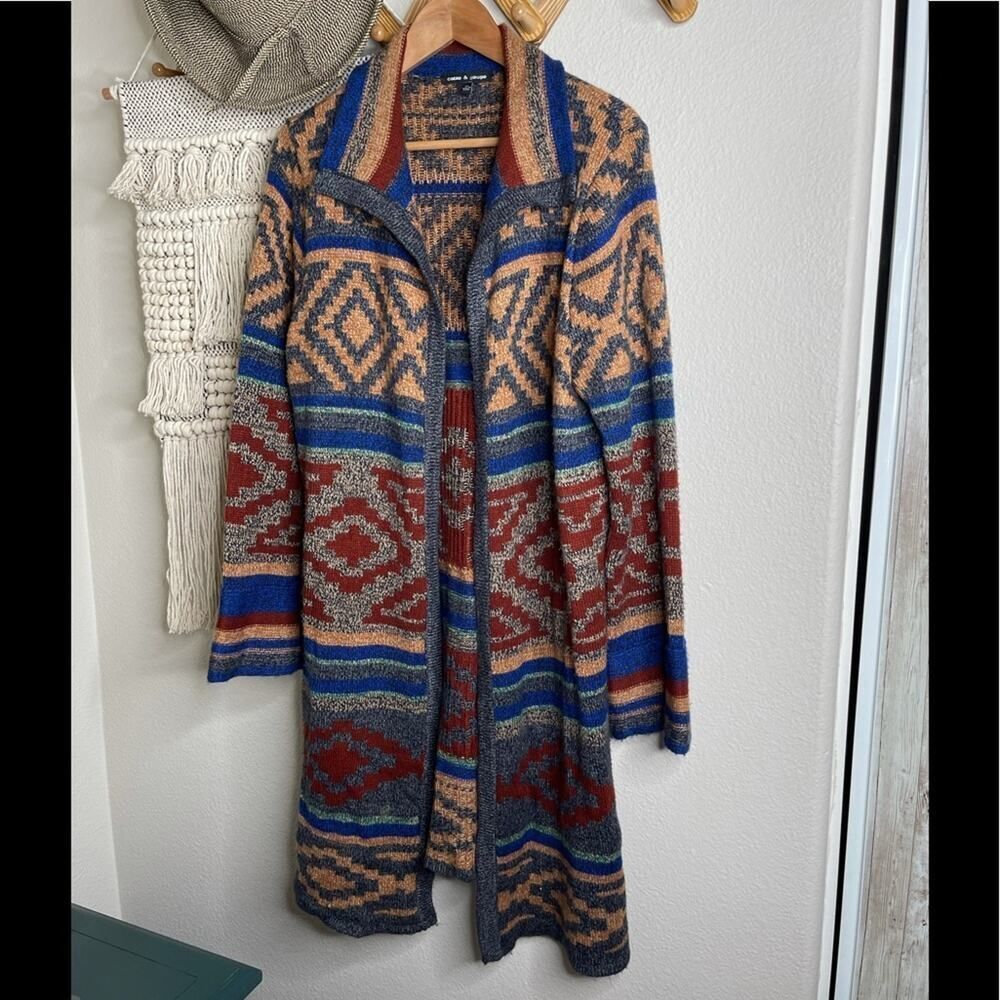 Cable & Gauge Open Front Aztec Sweater Large
